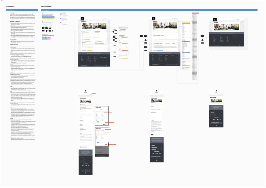 An excerpt from a design review showing screen shots of the current state desktop and mobile designs, and conditional states of interactive elements.